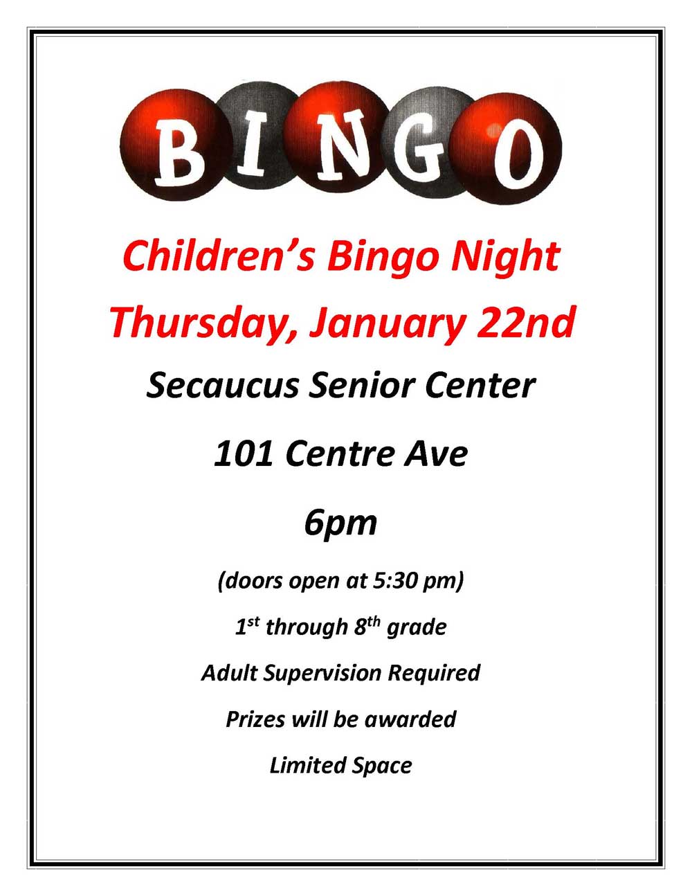 Children’s Bingo Night